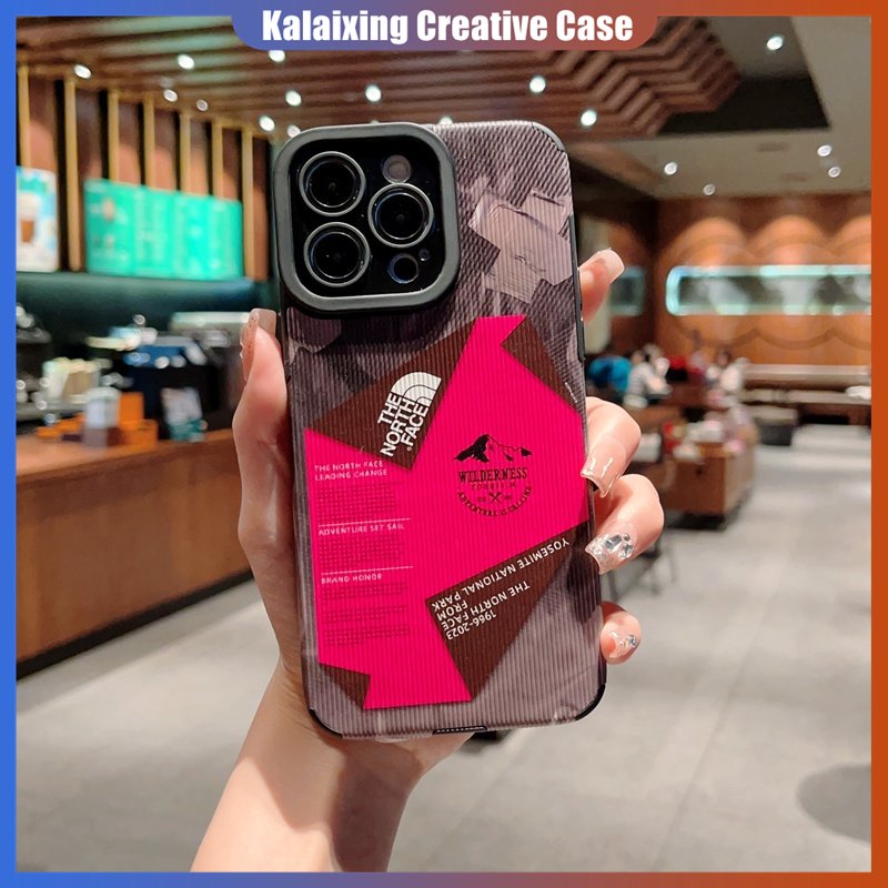 The North Face Label Casing Handphone Bahan Kulit Untuk iPhone 14 Pro Max13 12 Pro Max XR Xs Max7 8 Plus Soft Case Bermata Lurus Dengan Perlindungan Lensa