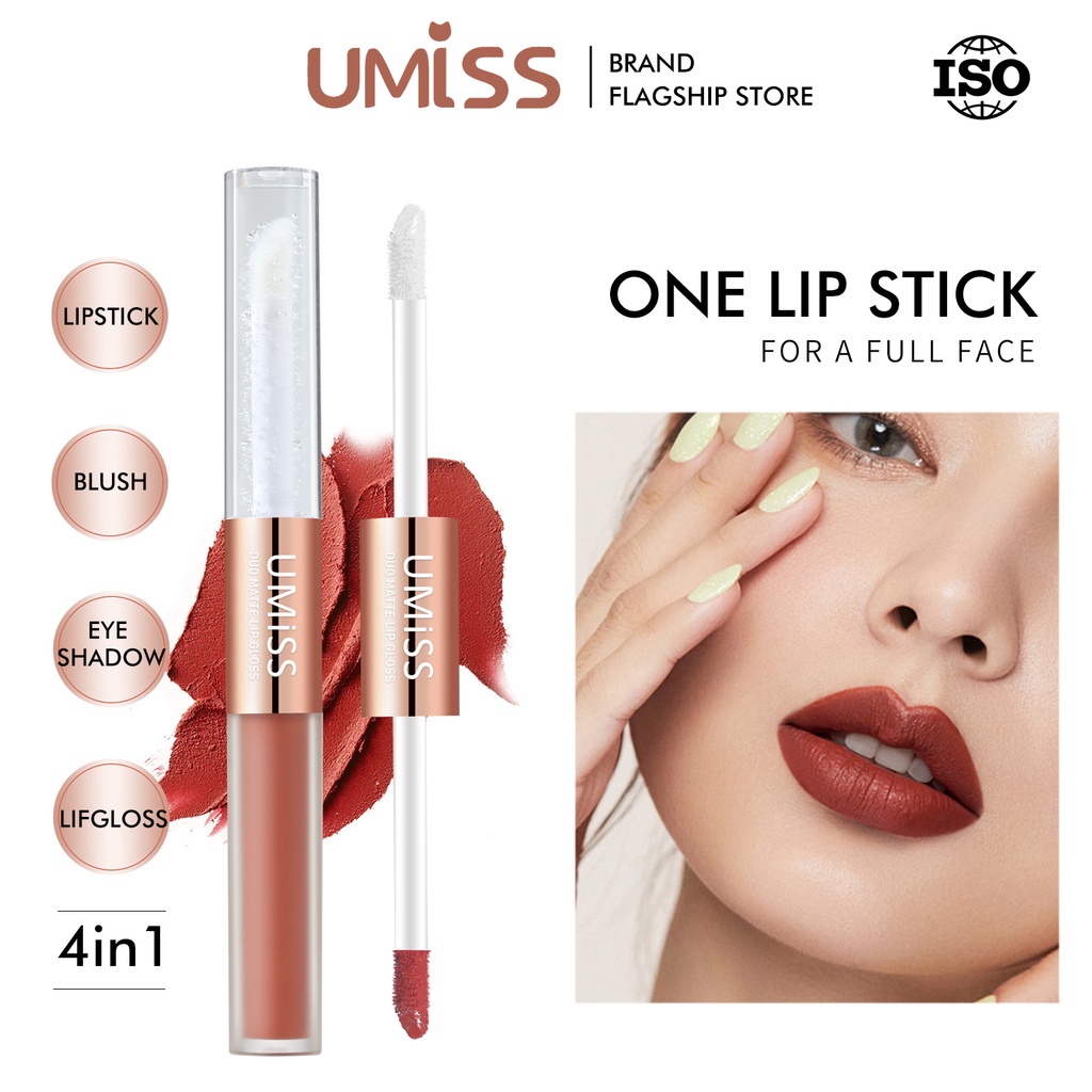 UMISS  4 In 1 lip stick Clay Lipstick&amp;Blush&amp;Eyeshadow Waterproof Lipstick Matte Makeup Lip Gloss Moisture Lip care Plumper Glossy