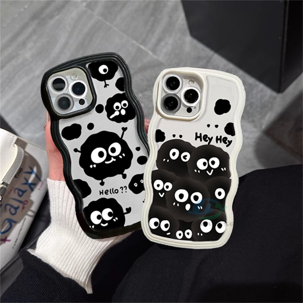 Redmi10 9C 10C 10A 9A 9T Redmi Note11 Pro Note11S Note10 5G 10s Note9 Note8 Poco M5S X3 NFC M3 Hitam Kartun Lucu Fashion Joy Bola Batubara Tepi Melengkung TPU Phone Case Binteacase