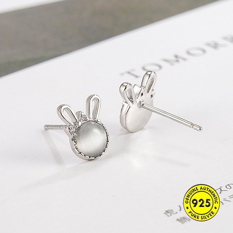 Anting Emas 18K Opal Rabbit Stud Earrings Simple Lucu Anting Wanita U1204