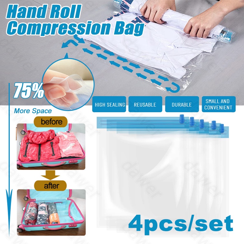 New Vacuum Bag Hand Rolling Clothing Vacuum Bag Packing Karung Pakaian Kantong Penyimpanan Kompresi Travel Space Saver Bags for Luggage Seal Bags