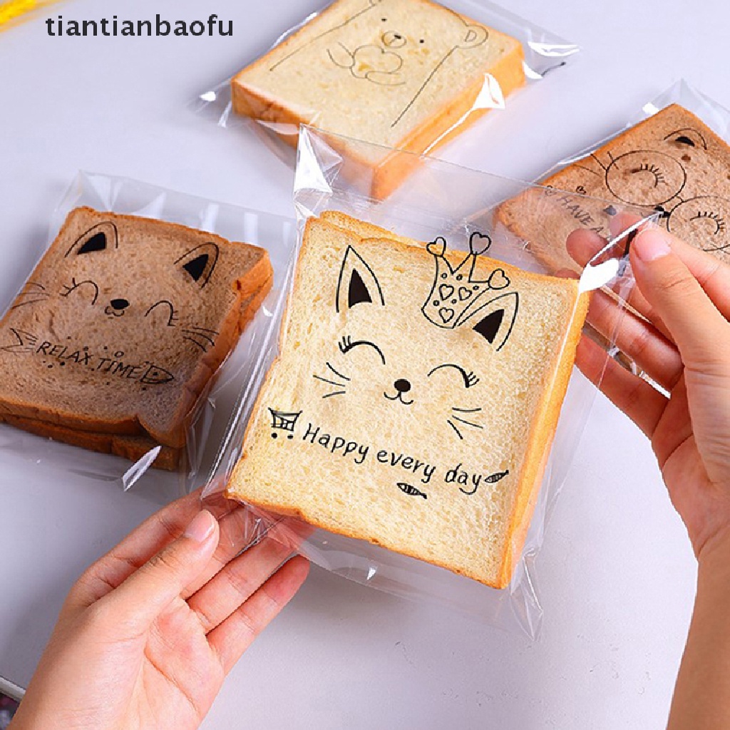 [tiantianbaofu] 100pcs Kantong Roti Kartun Self Adhensive Packaging Bags Sandwich Bags Untuk Anak-Anak Butik