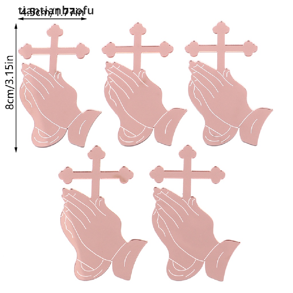 [tiantianbaofu] 5 Pcs Mirror Acrylic Cross Cupcake Topper Baptisan Perlengkapan Dekorasi Kue Butik