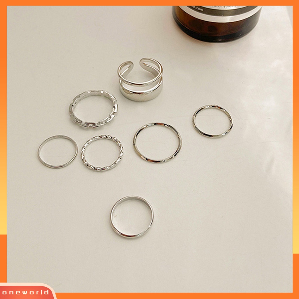 [EONE] 7pcs/set Wanita Knuckle Rings Geometris Bukaan Adjustable Hip Hop Stackable Finger Rings Untuk Pesta Club Cosplay