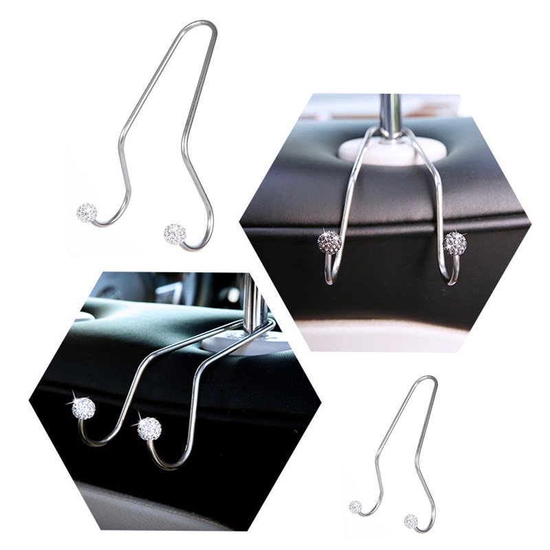Portable Kursi Mobil Dipasang Bentuk V Kait Stainless Steel/Berlian Imitasi Berkilau Inlay Otomotif Headrest Rak Gantung/Kait Penyimpanan Tas Kendaraan