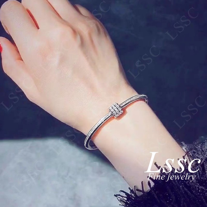 Gelang Titanium Wanita Anti Karat Permata Berlian Manik Emas 18K Cantik Mewah Fashion Korea Dewasa Bangle Aksesoris Perhiasan