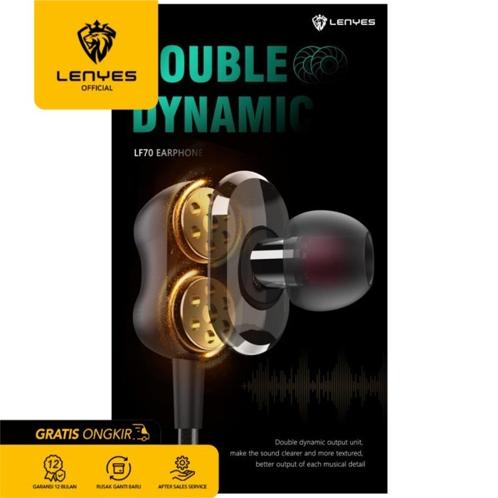 Lenyes LF70 Stereo Wired Earphones Noise Reduction HD Mic Original handsfree earphone ear in ear bud microphone kabel tanpa