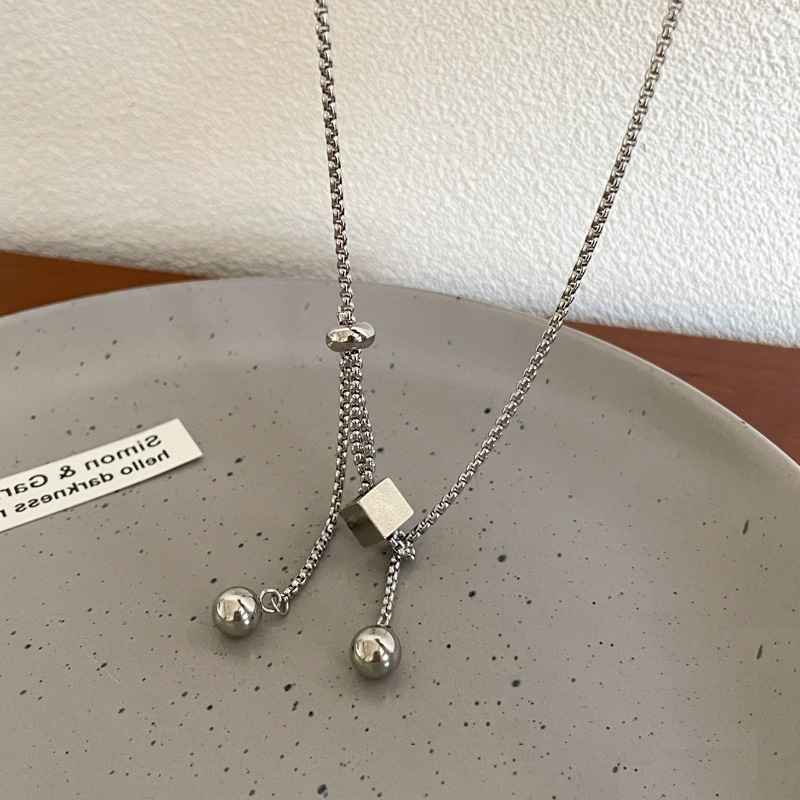 Kalung Simple Titanium Panjang Rumbai Adjustable Untuk Wanita Pria Hip-hop Cube Pendant Necklaces Unisex Jewelry