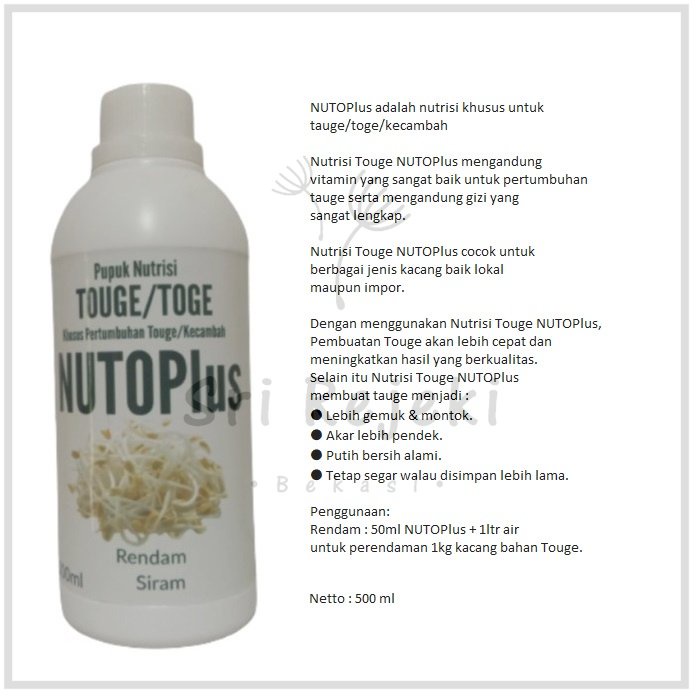 Pupuk Toge Pupuk Nutoplus 500ml , Nutrisi Tauge, Pupuk Nutrisi Touge, Toge Nutrisi pertumbuhan toge