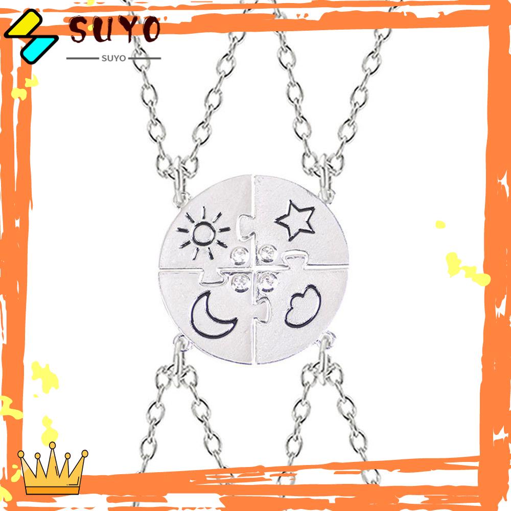Suyo 4biji Set Persahabatan Kalung Fashion Pria Wanita Hias Berlian Imitasi Jahitan Matahari Bulan Awan Bintang