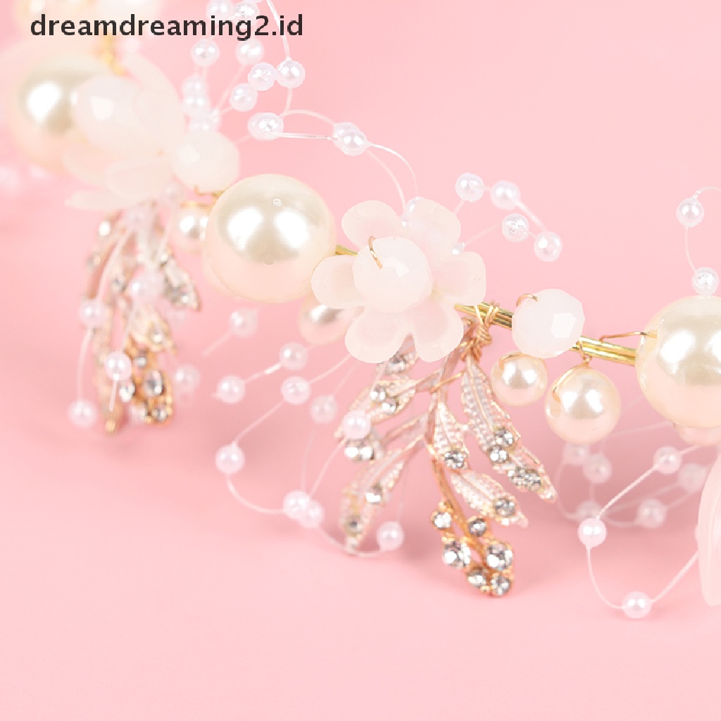 (hot) Bando Pengantin Perempuan Elegan Imitated Pearl Hiasan Kepala Bunga Garland//