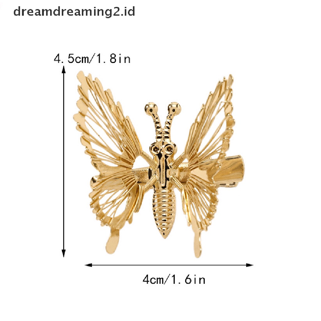 (hot) Jepit Rambut Kupu-Kupu Bergerak Lucu Emas Aksesoris Rambut Jepit Vintage//