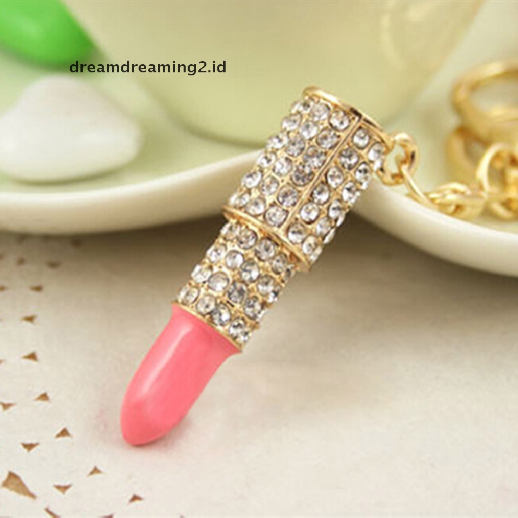 (hot) Kristal Berlian Imitasi Bibir Makeup Keyring Dompet Tas Mobil Liontin Keychain Hadiah//