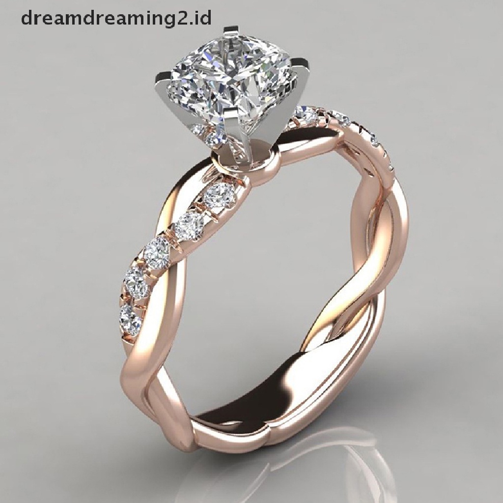 (hot) Cincin Wanita Cubic Solitaire Plaum Plated Cincin Tunangan Berlian Hadiah//