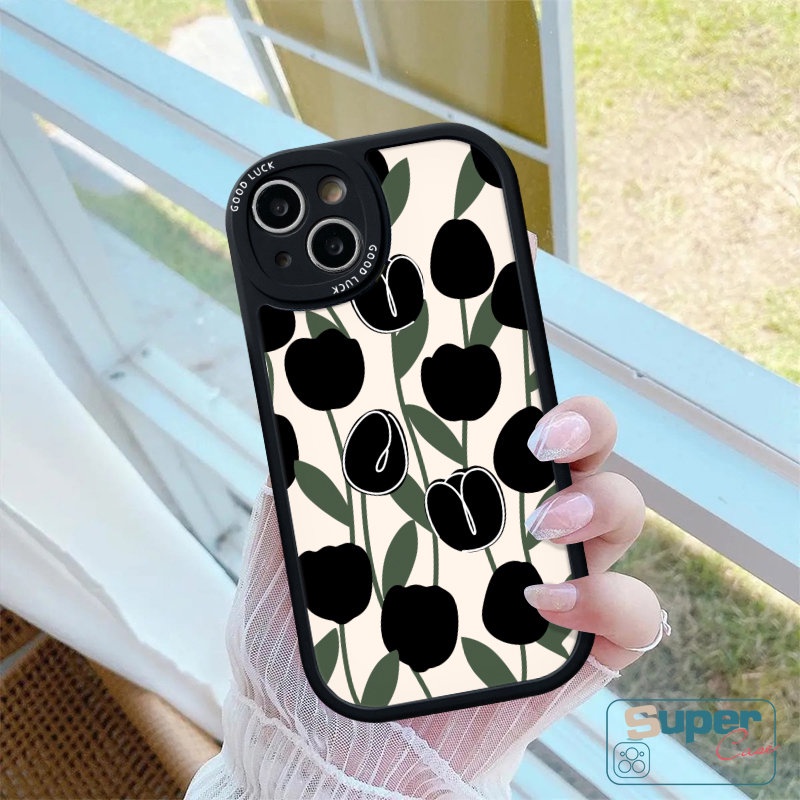 Casing Ponsel Pasangan Bunga Hitam Sederhana Untuk Infinix Hot 9 11 10 Play 10T 11s Hot 10 Lite Infinix Smart 6 5 10s Note 8 Tulip Soft Tpu Silicon Back Cover