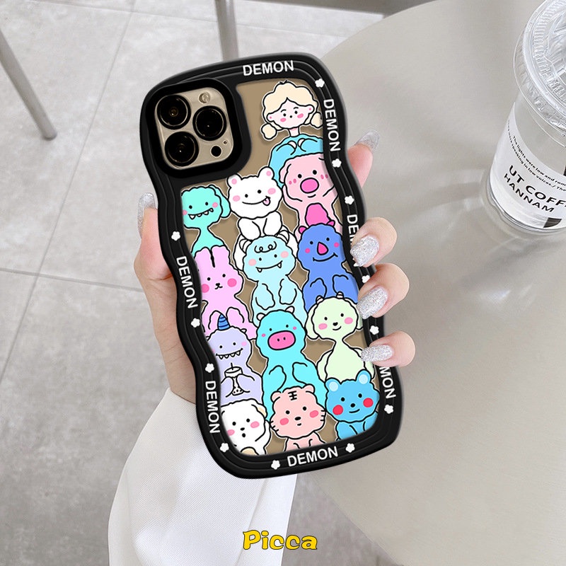 Case Monster Kecil Lucu Imut Kompatibel Untuk IPhone XR 11 13 12 14 Pro Max 7Plus 6s 6 7 8 Plus X XS Max14 Plus SE 2020 Kartun Hewan Lembut Bergelombang Tepi Belakang Ponsel Cover