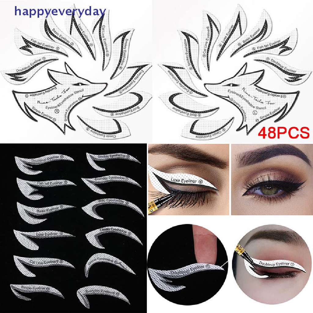 [happy] 48pcs Eyeliner Stencils Stiker Template Makeup Mata Kartu 12gaya Non-Woven [ID]
