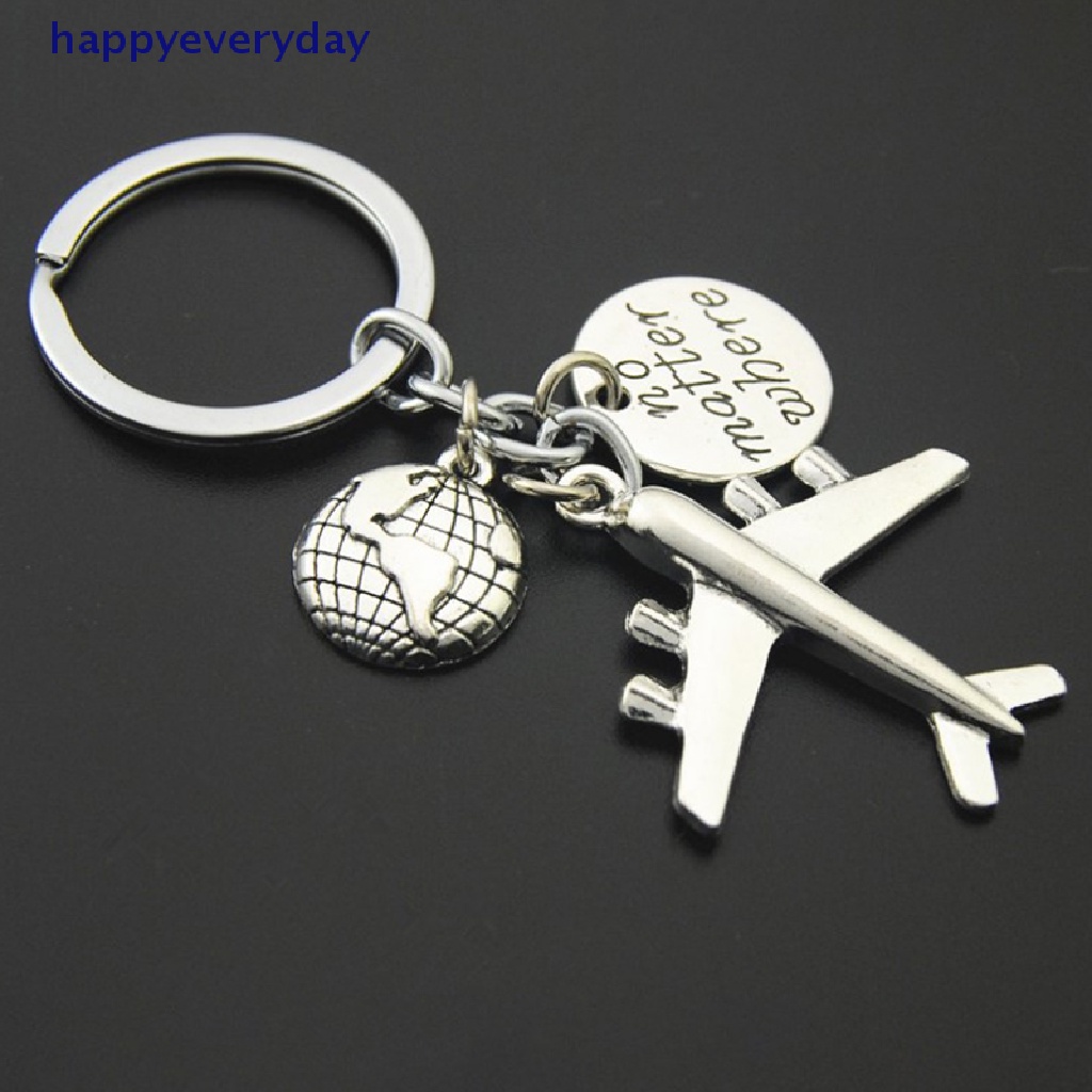 [happy] 1pc Gantungan Kunci Pesawat Bumi No Matter Tempat Liontin Travel Keyring [ID]