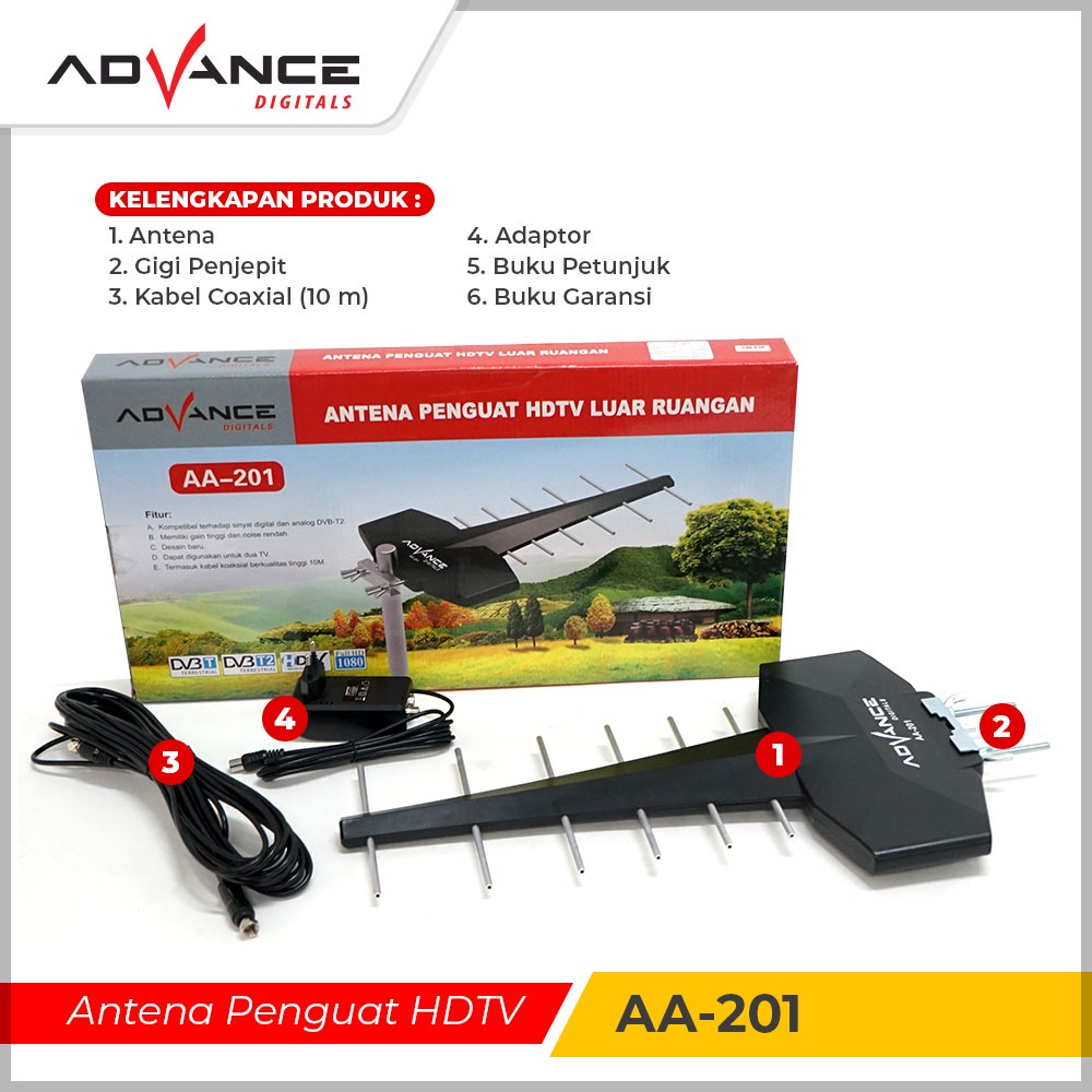 ADVANCE Antena Outdoor TV Digital Analog UHF DVD-T2 Include Kabel 10M DVB-T2 / Antena HDTV AA-201 Bisa Untuk STB dan Tv Dengan Booster