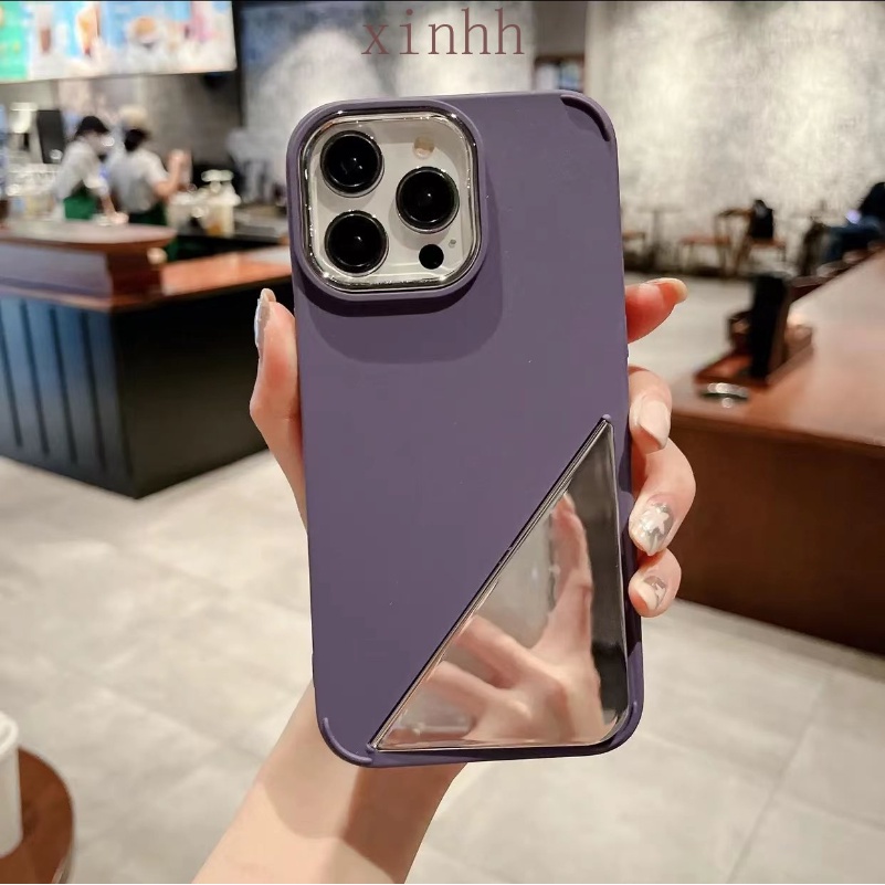 IPHONE Baru TPU Frosted Anti Jatuh Lembut Penutup Belakang Untuk Iphone14 13 11 12 Pro Max 14plus Fashion Segitiga Cermin Holder Phone Case