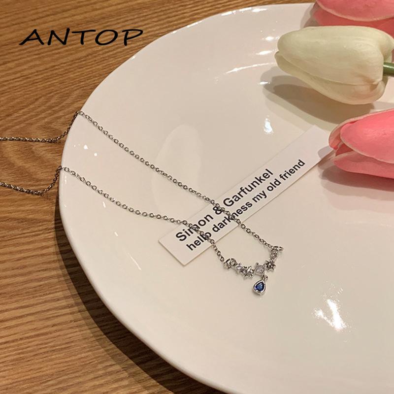 【antop】Blue Zircon Water Drop Kalung Wanita Ringan Mewah Manis Keren Temperamen Rasa Maju