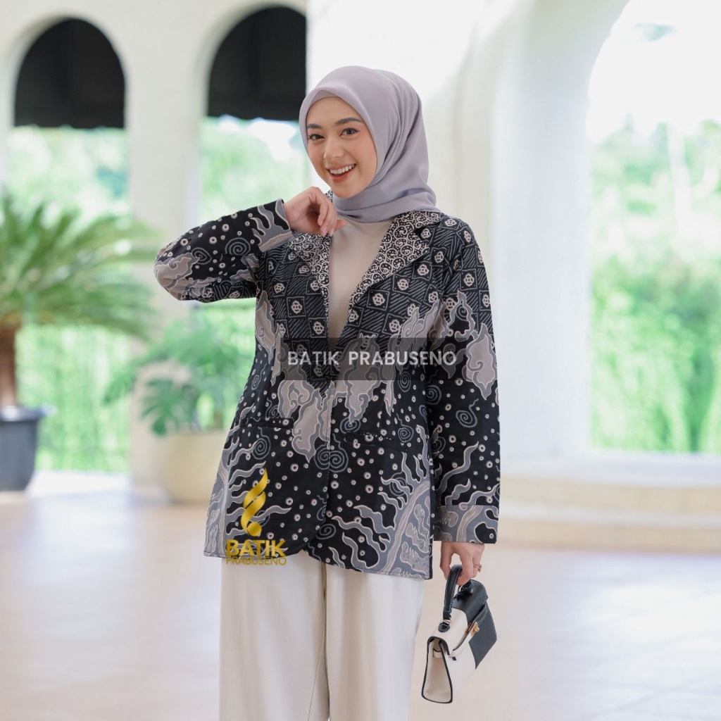 KIRANI Tunik Batik Wanita Prabuseno Modern  Lengan Panjang Katun Lapis Furing Modern Kerja Kantoran 