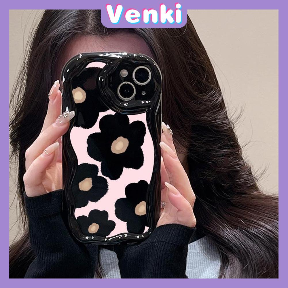 Case for iPhone 11 Pro Max TPU Soft Glossy Curved Wave Case Retro Black Flower Camera Protection Shockproof For iPhone 14 13 12 11 Plus Pro Max 7 Plus X XR