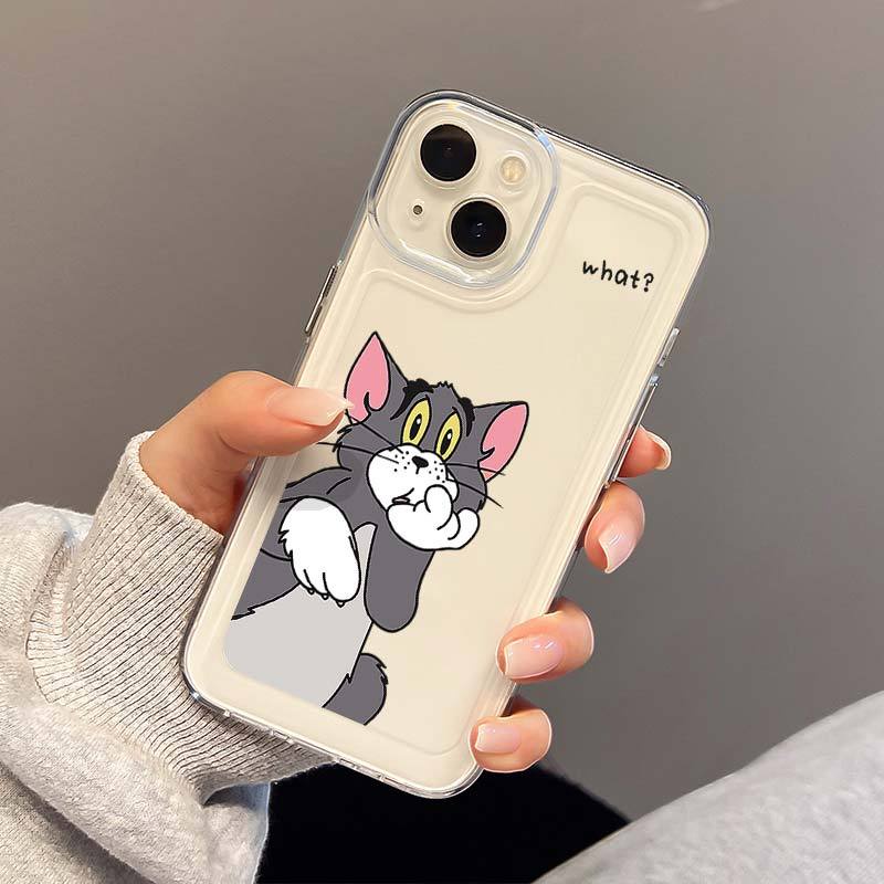 IPHONE Soft Shockproof Case Kompatibel Untuk Iphone11 14 13 12 Pro Max XS Max X XR 7 +8 6 6S Plus Casing Kucing Tikus Lucu TPU Transparan Penutup Tombol Unik Perlindungan Kamera