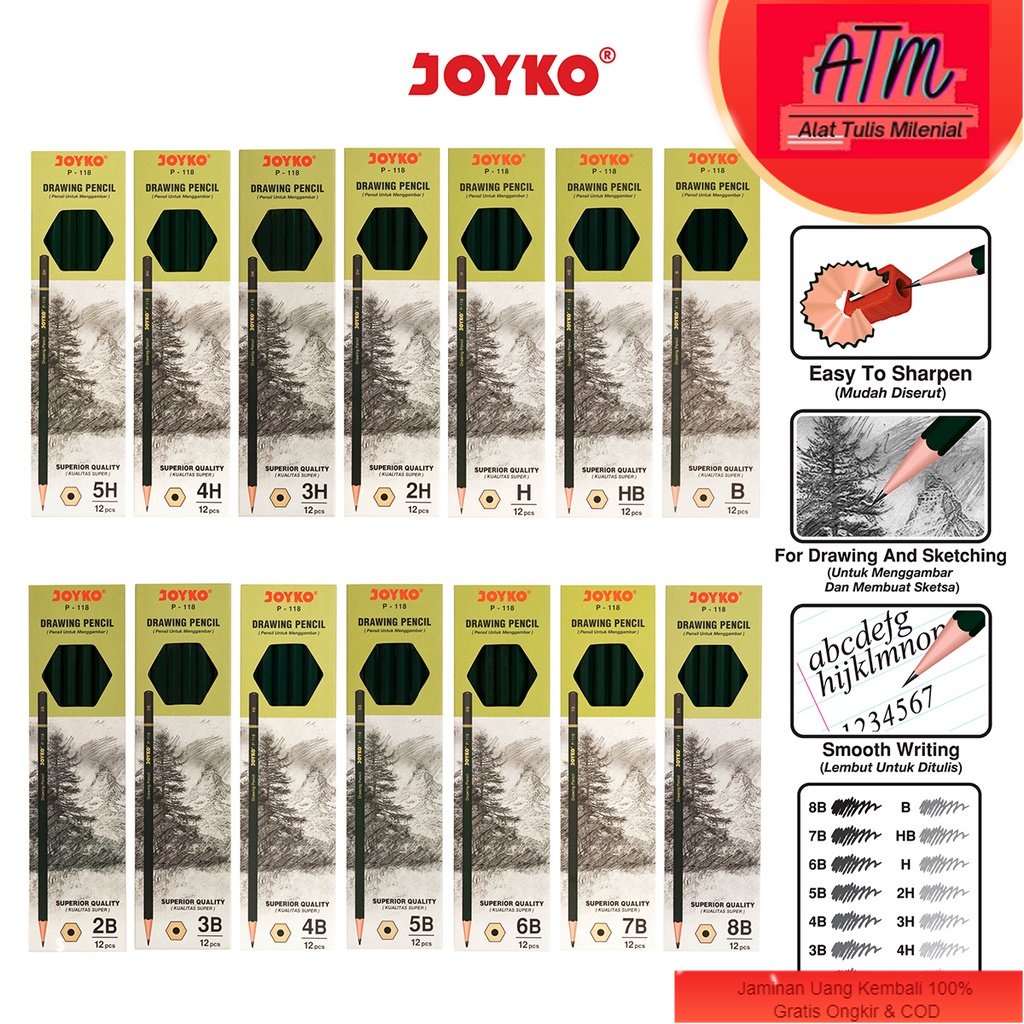 

Drawing Pencil Pensil Menggambar Joyko P-118 1 Box 12 Pcs