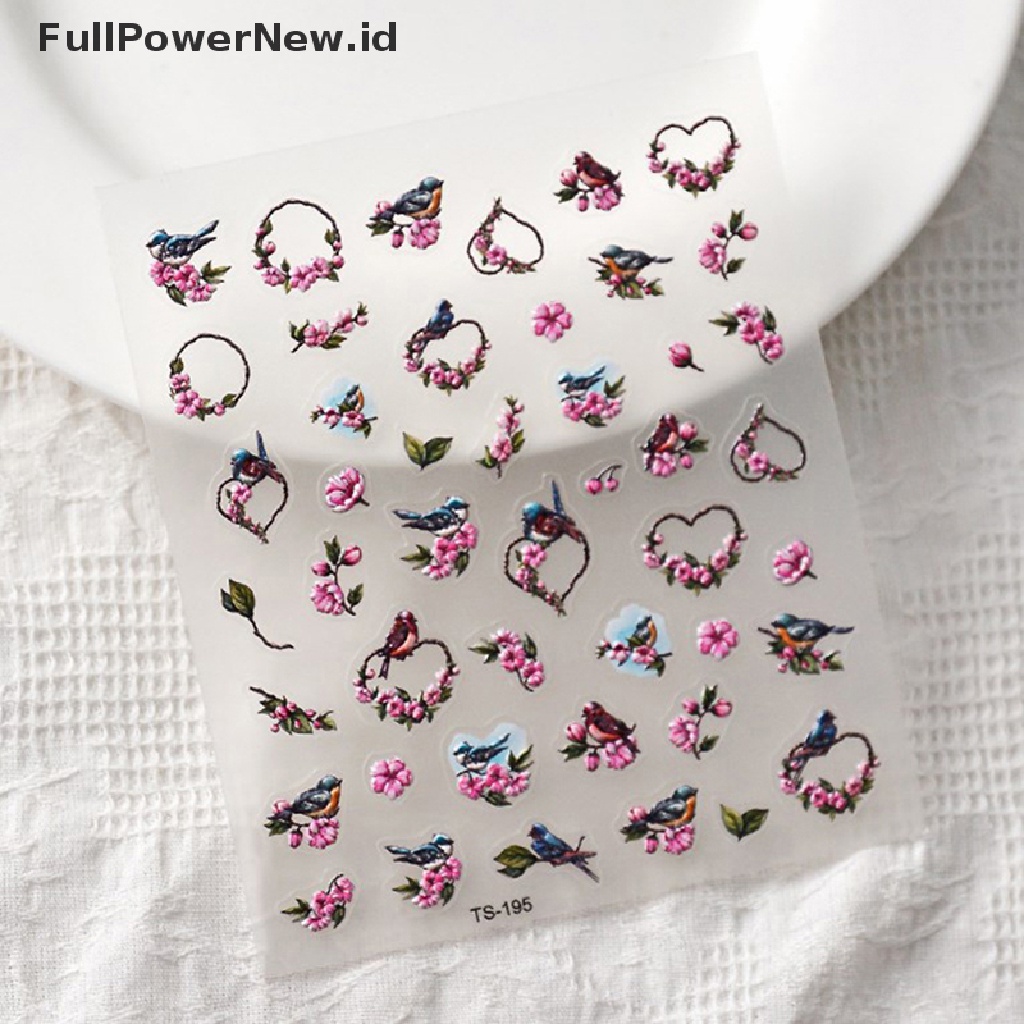 Power Bunga Hati 5D Stiker Kuku Lem Belakang Nail Decals Manicure Tips Untuk Anak Perempuan ID