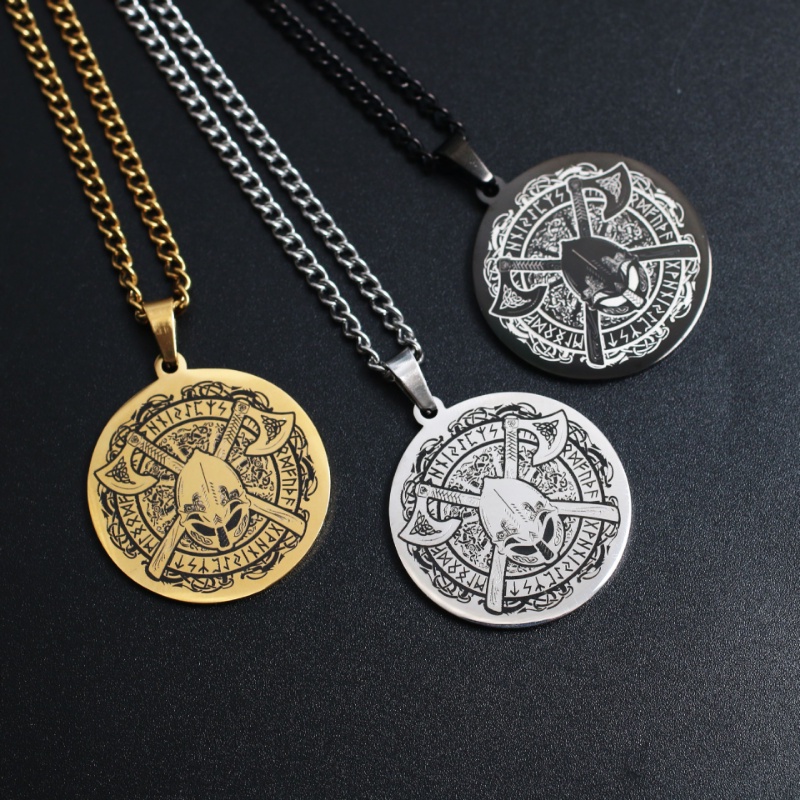 [Kalung X C] New Gold &amp; Silver Hip-hop Punk Retro Viking Odin Helm Kapak Tempur ​Kalung titanium Steel Liontin Anti Karat Untuk Perhiasan Hadiah Liburan Pria Dan Wanita