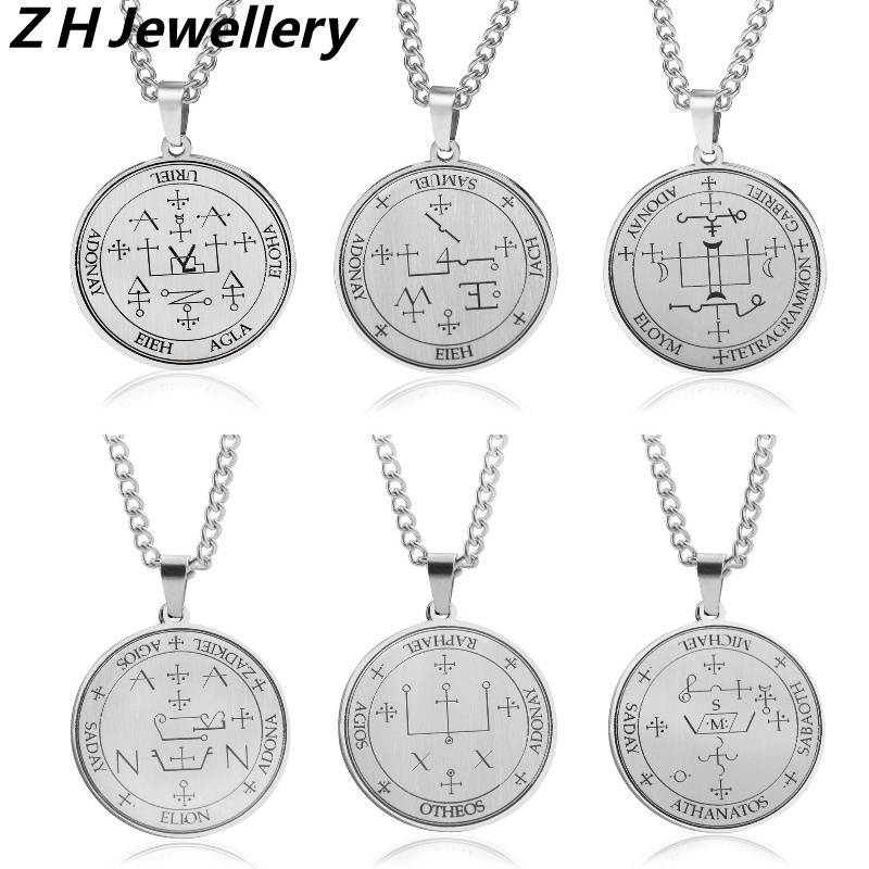 Z H Perhiasan Hip Hop Rock Stainless Steel Tujuh Malaikat Memanggil Liontin Array Ajaib Pria Dan Wanita Fashion Baja Titanium Kalung Retro Punk Aksesoris Pesta