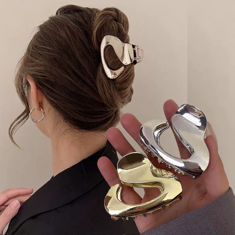 Logam Warna Tinggi Ponytail Claw Clip Nonslip Ponytail Holder Gesper Korea Elegan Mewah Klip Rambut Tidak Teratur Jepit Rambut Untuk Aksesoris Rambut Panjang Tebal