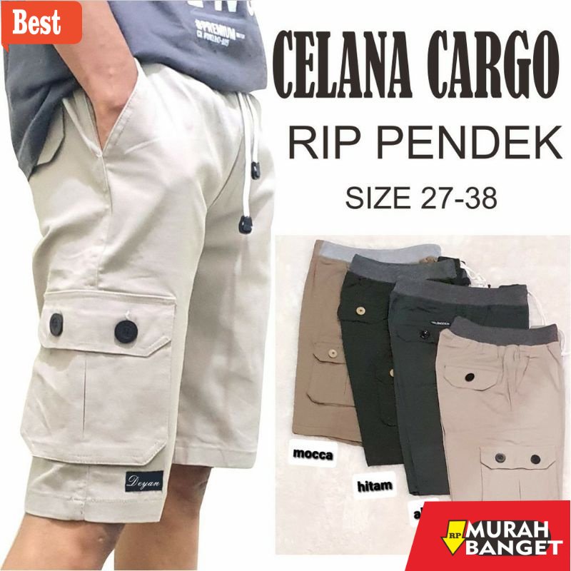 Celana Kargo Terbaru- Celana Pendek Pria Cargo  Cowok Dewasa Chino Rip Karet Pinggang Kolor Chinos K