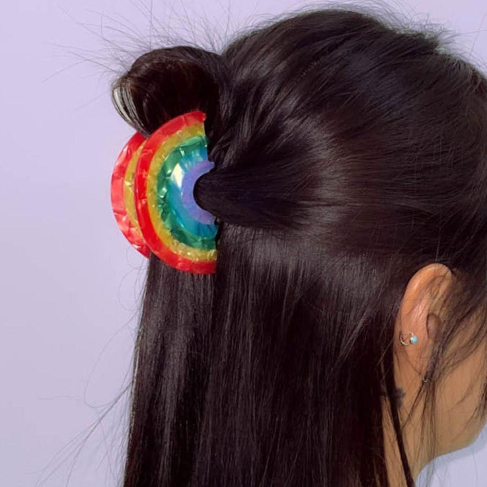 Nickolas1 Rainbow Hair Claw Elegan Vintage Fashion Hiasan Kepala Besar Jepit Rambut Ponytail Holder Korea Hairgrips Geometri Asetat Hiu Klip