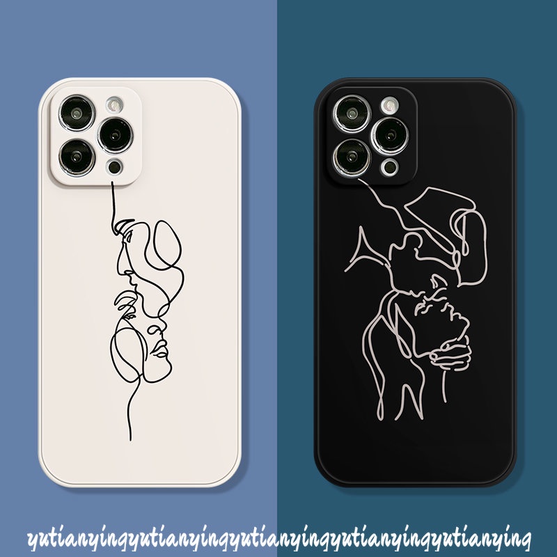 IPHONE Casing Ponsel Ilustrasi Tepi Lurus Kompatibel Untuk Iphone11 13 14 12 Pro Max 7Plus X XS XR Max 6S 6 8 7 Plus SE 2020 Seni Sederhana Abstrak Geometri Wajah Cetak Samping Soft Cover