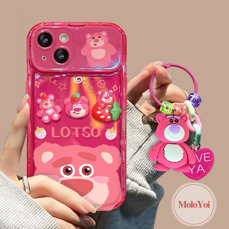 IPHONE 3d Flip Make Up Cermin Imut Strawberry Bear Manyo Toys Case Kompatibel Untuk Iphone14 11 12 13 Pro MAX 7Plus XR 11 Pro MAX 7 8 14 Plus X XS MAX SE Soft Cover Tahan Guncangan