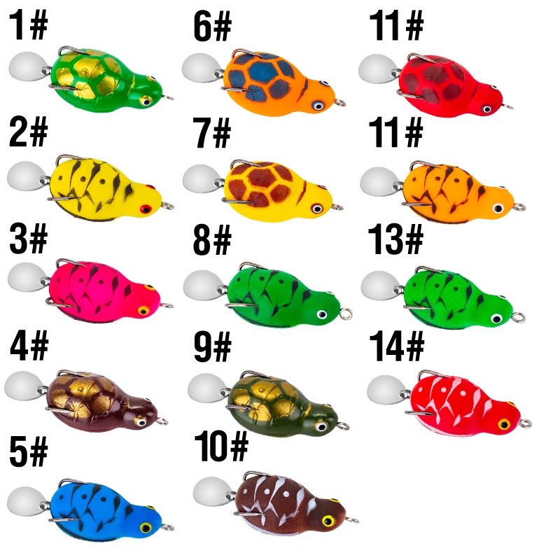 1pcs 14warna Mengambang Lembut Melompat Kodok 4.5cm/7.5g 3D Mata Pengecoran Sendok Umpan Topwater Memancing Umpan Toman Snakehead Umpan Swimbait Dengan Kait Ganda