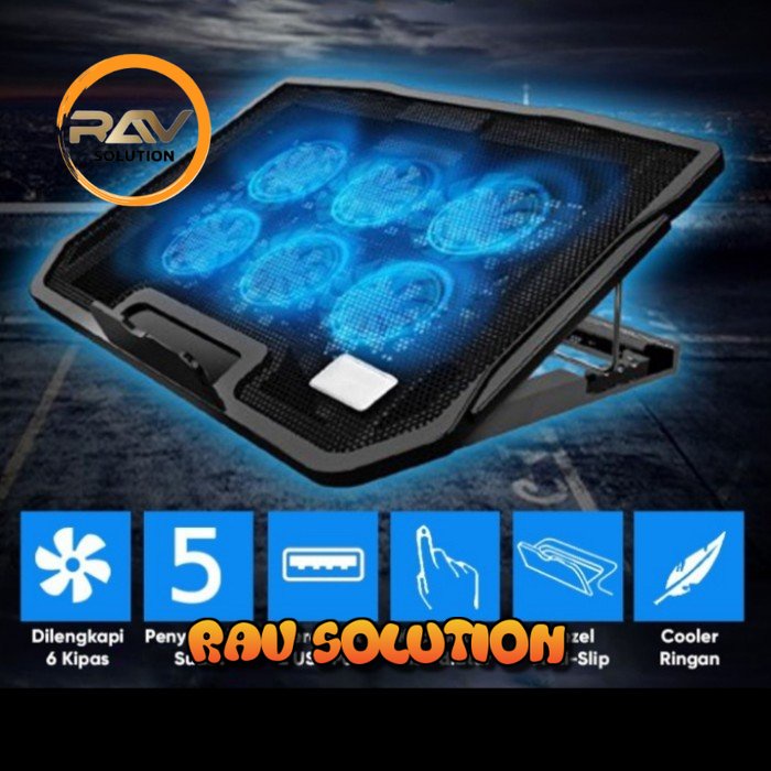 Cooling Pad Nuoxi H9 / cooling pad 6 kipas biru / pendingin laptop - SET A