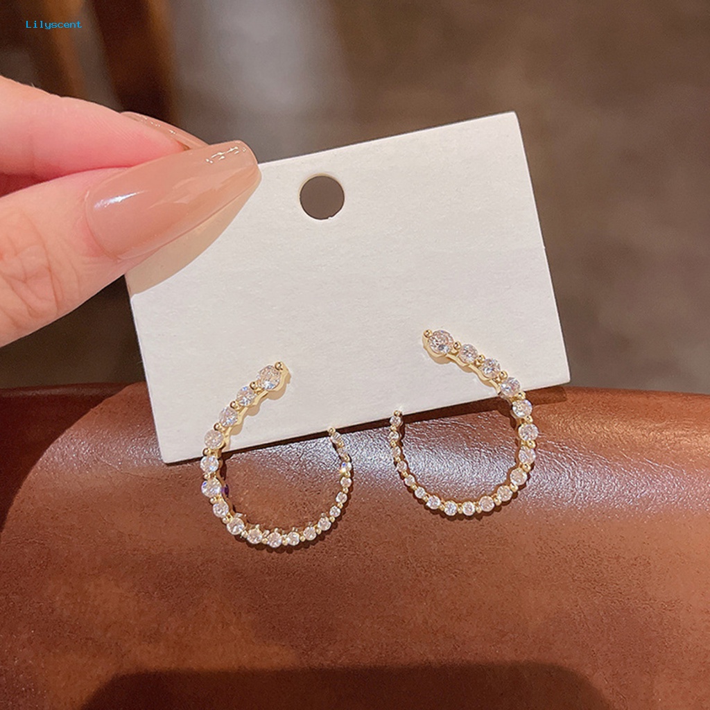 Lilyscent 1pasang Tembaga Wanita Anting Fashion Perhiasan Berlian Imitasi Berkilau Wanita Open Hoop Earrings Geometric