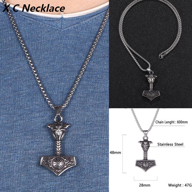 [X C Kalung] Baru Silvery Vintage Viking Odin Hill Crow Celtic Wolf Pendant Punk Hip Hop Stainless Steel Kalung Hadiah Pesta Ulang Tahun Untuk Pria Dan Wanita