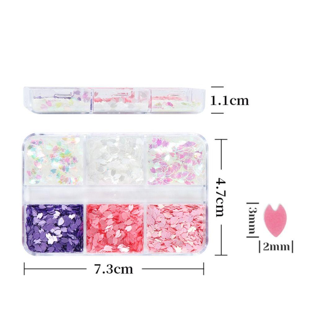 NEEDWAY Set Kotak Decals Glitter Kelopak Kuku 6kisi Gaya Jepang Untuk Aksesoris Manicure DIY Profesional
