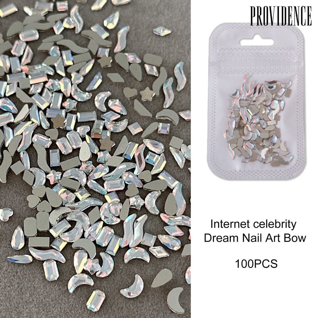 Providence 100 Pcs/Tas Kuku Berlian Imitasi Datar Kembali Beragam Gaya Mudah Tempel Bersinar Dekorasi Kuku Kristal Imitasi Bentuk Tidak Teratur Nail Art Pesona Perlengkapan Kerajinan