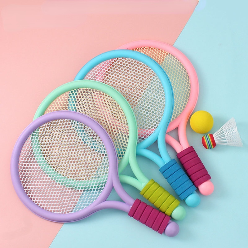 Kids Dual Shuttlecock BadmintonTennis Raket Bola Set Olahraga Outdoor Raket Badminton Mini Untuk Anak Pantai