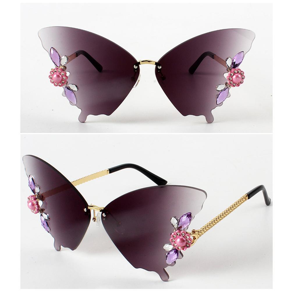 R-flower Kristal Kupu-Kupu Kacamata Hitam Lucu Streetwear Eyewear Diamond Glasses