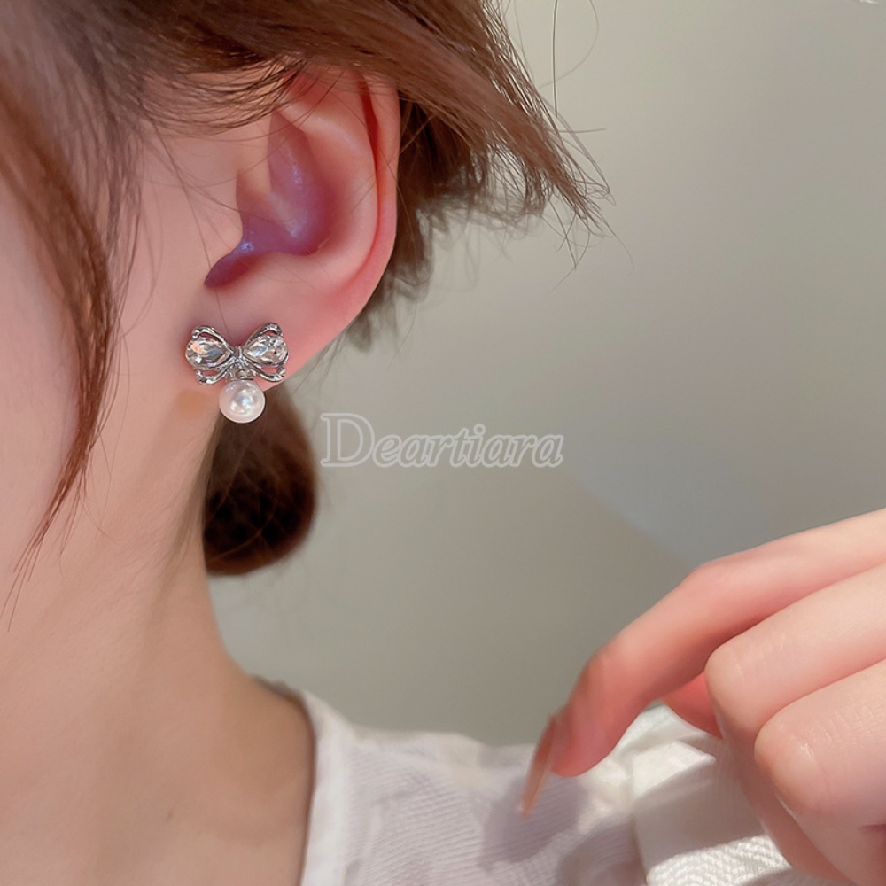 Anting Mutiara Busur Berlian Modis Dengan Anting Desain Segar Dan Manis