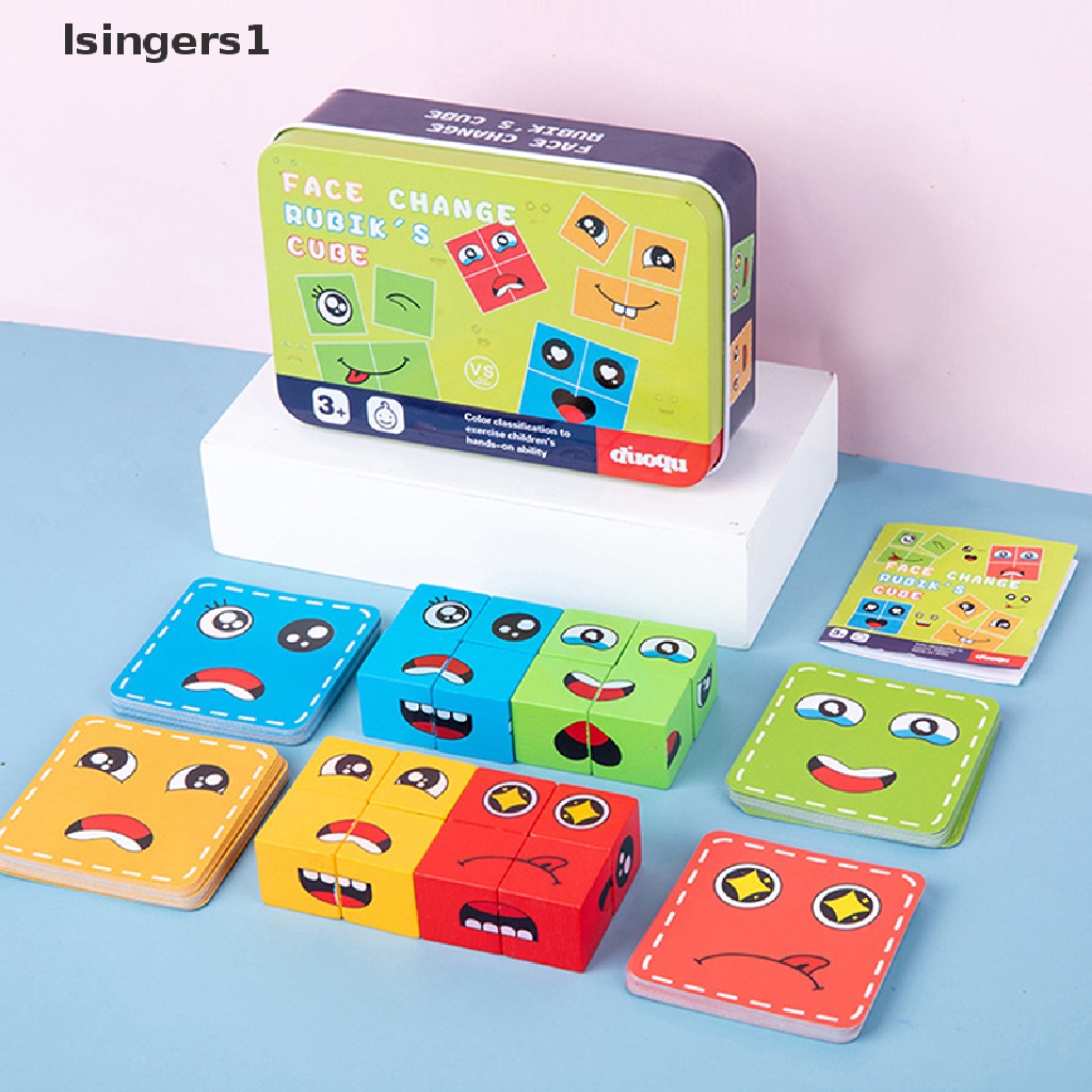 [lsingers1] Mainan Edukasi Perubahan Emosi Blok Ekspresi Puzzle Edukasi Belajar Dini Montessori Mainan Anak Kayu Cube Table Games Butik