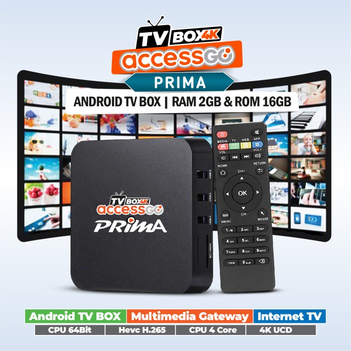 ANDROID TV BOX 4K PRIMA ACCESSGO  RAM 2GB & ROM 16GB