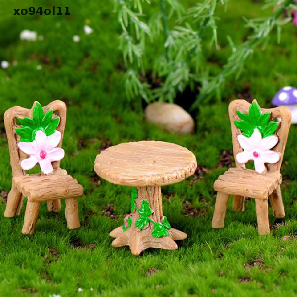 Xo 3Pcs Resin Bunga Meja Kursi Miniatur Taman Lanskap Dekorasi Rumah Boneka OL