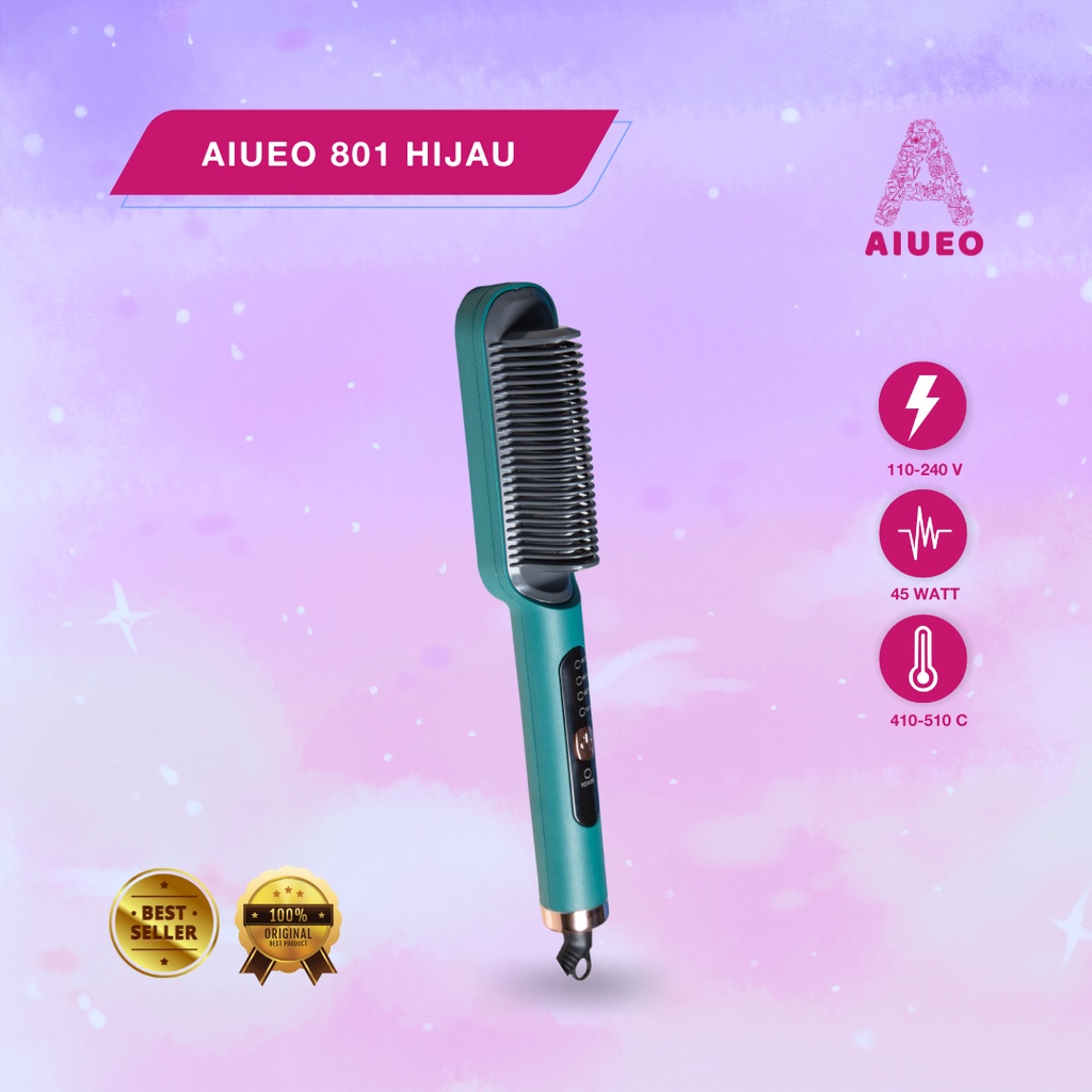 [GARANSI 18 BLN] •  AIUEO Catokan  Sisir Pelurus Rambut - Catokan Sisir Meluruskan Rambut Mudah Diatur Hair Straightener 801 Low Watt